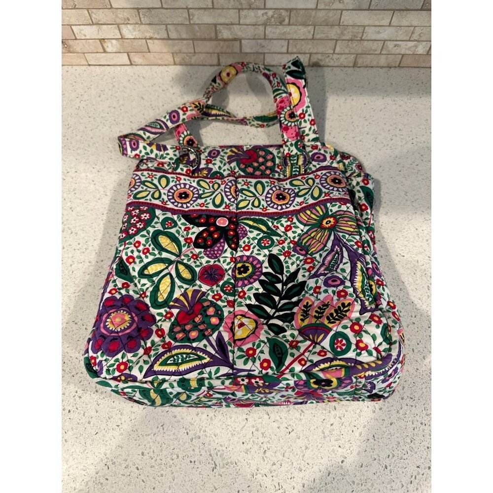 Vera Bradley Viva La Vera Pink Purple Floral Cinch Tote Bag Purse - Picture 4 of 5